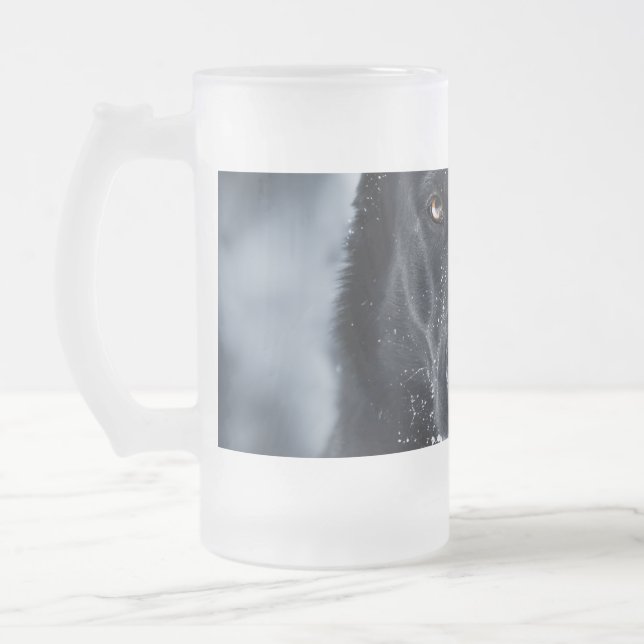 Black German Shepherd Frosted Glass Beer Mug (Left)