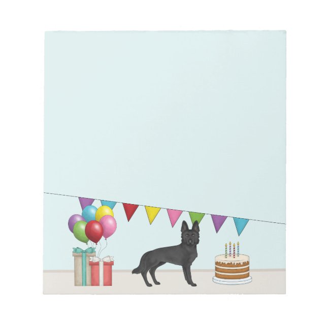 Black German Shepherd GSD Dog Colourful Birthday Notepad (Front)
