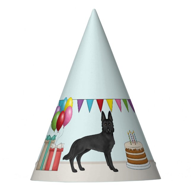 Black German Shepherd GSD Dog Colourful Birthday Party Hat (Front)