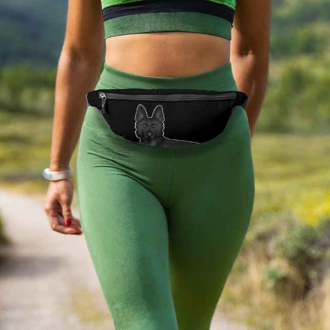 Black German Shepherd GSD Dog Head Close-Up Black Bum Bags (Please note: This image is a digital mockup. The product may not be in scale.)