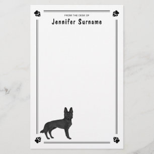 Black German Shepherd GSD Dog With Custom Text Stationery