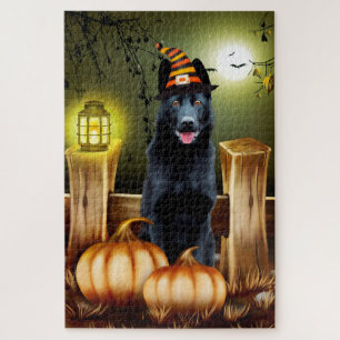 Black German Shepherd Halloween Jigsaw Puzzle