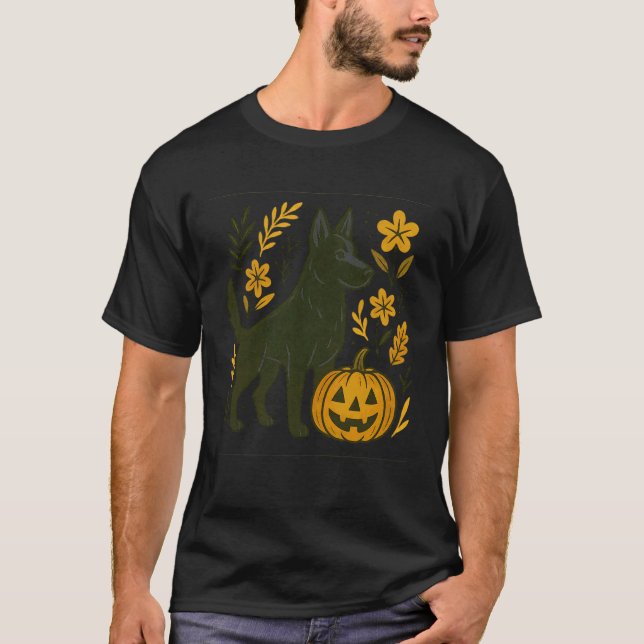 Black German Shepherd Halloween Pumpkin Fall Boho  T-Shirt (Front)