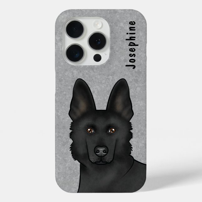 Black German Shepherd Head And Custom Name On Grey Case-Mate iPhone Case (Back)