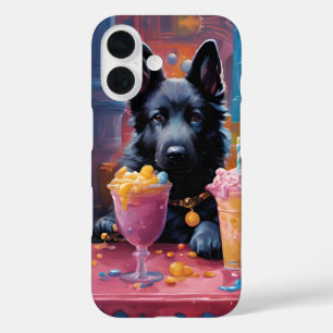 Black German Shepherd, ice cream iPhone 16 Case