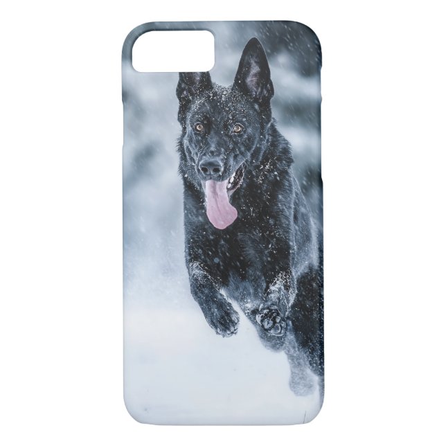 Black German Shepherd in snow Duvet Cover (Back)