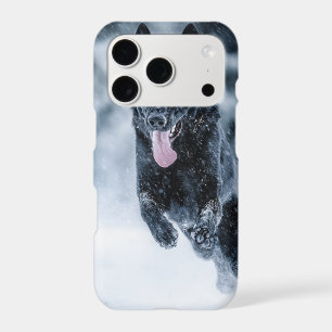 Black German Shepherd in snow Duvet Cover