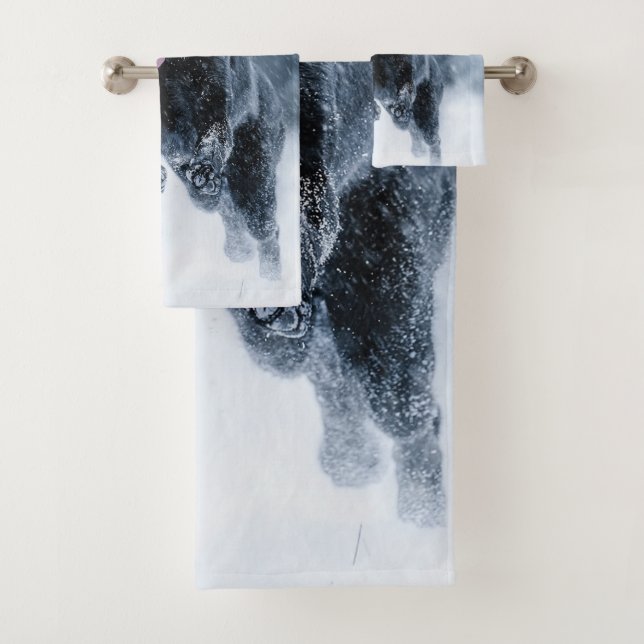 Black German Shepherd in snow Duvet Cover Bath Towel Set (Insitu)