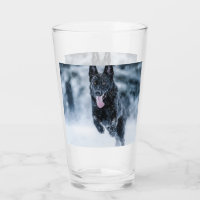 Black German Shepherd in snow Duvet Cover