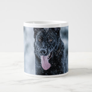 Black German Shepherd in snow Duvet Cover Large Coffee Mug