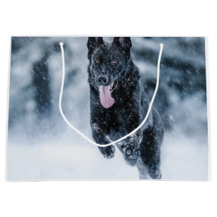 Black German Shepherd in snow Duvet Cover Large Gift Bag