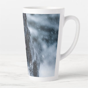 Black German Shepherd in snow Duvet Cover Latte Mug