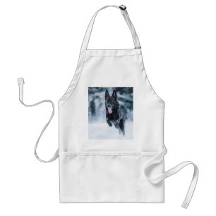 Black German Shepherd in snow Duvet Cover Standard Apron