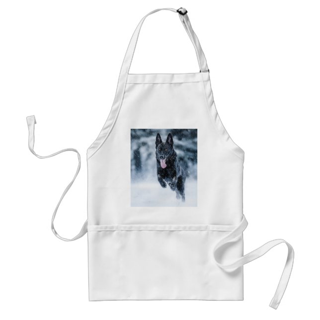 Black German Shepherd in snow Duvet Cover Standard Apron (Front)