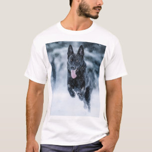 Black German Shepherd in snow Duvet Cover T-Shirt