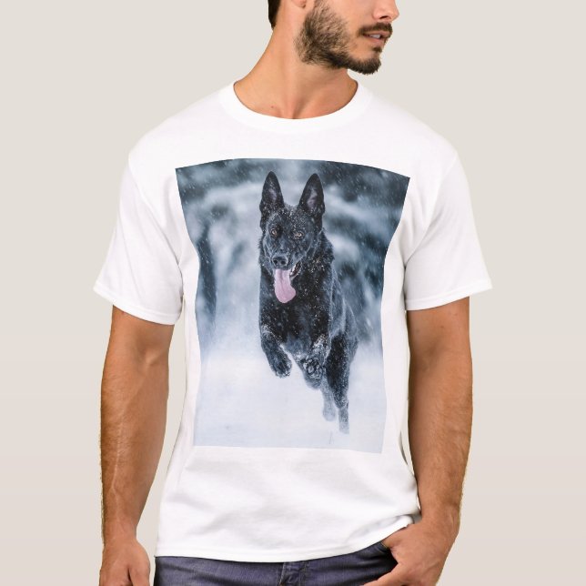 Black German Shepherd in snow Duvet Cover T-Shirt (Front)