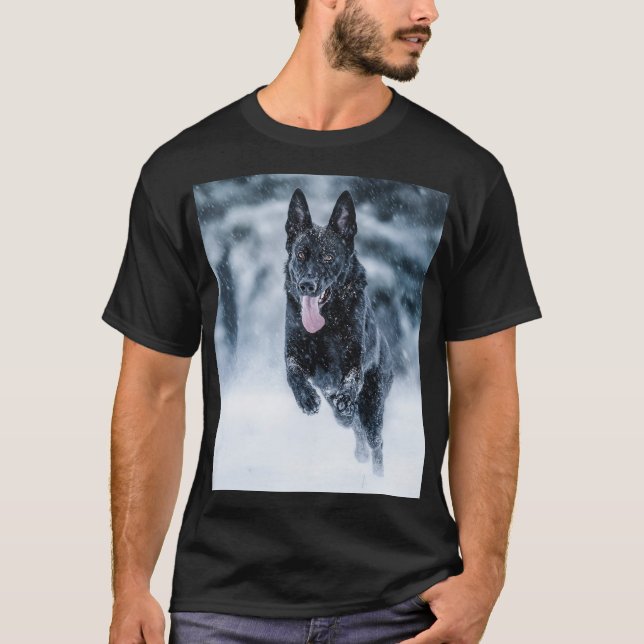 Black German Shepherd in snow Duvet Cover T-Shirt (Front)