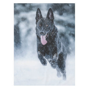 Black German Shepherd in snow Duvet Cover Tablecloth