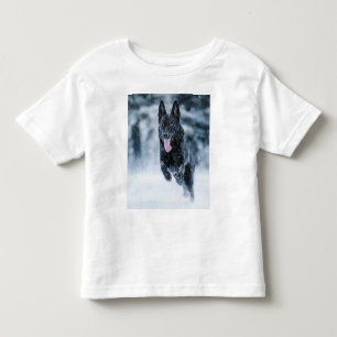 Black German Shepherd in snow Duvet Cover Toddler T-Shirt