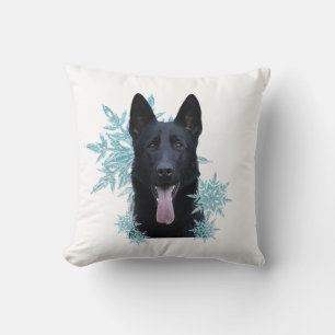 Black German Shepherd in the Snowflakes Cushion