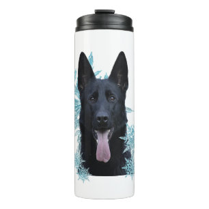 Black German Shepherd in the Snowflakes   Thermal Tumbler