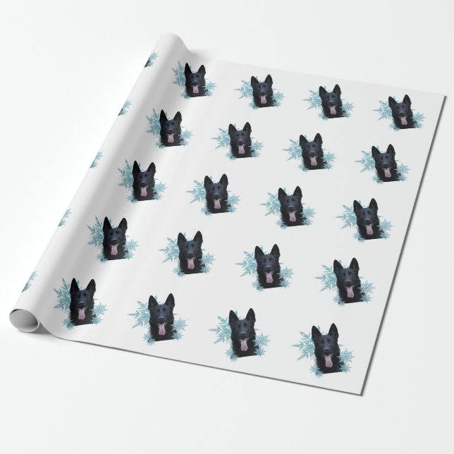 Black German Shepherd in the Snowflakes  Wrapping Paper (Unrolled)