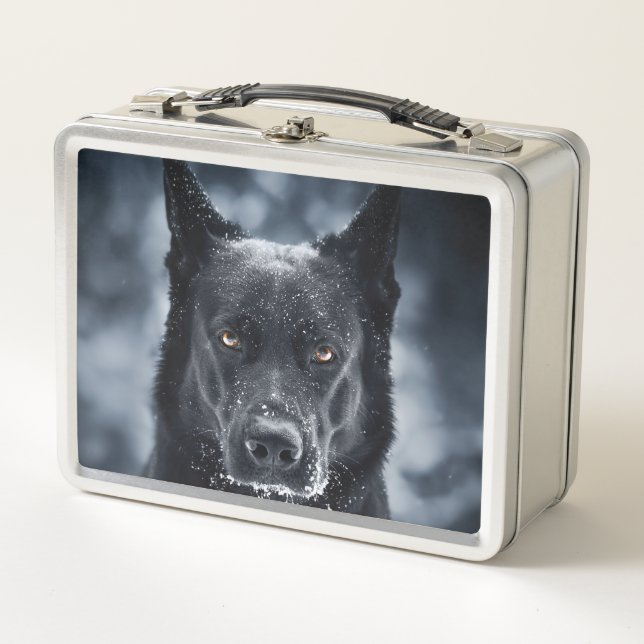 Black German Shepherd Metal Lunch Box (Front)