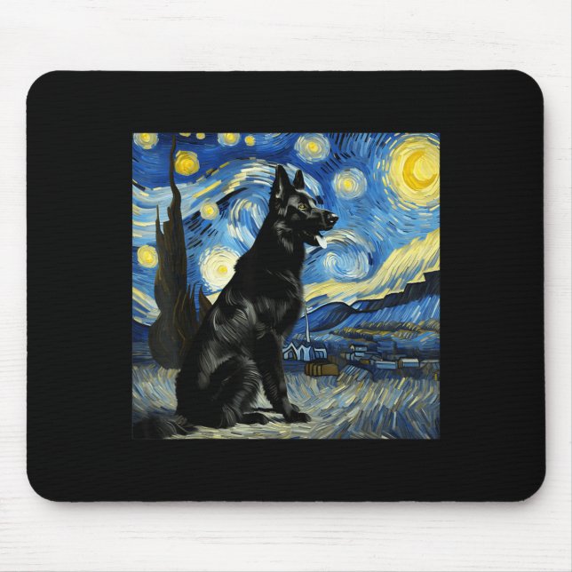 Black German Shepherd Night Sky Art Starry Art Mouse Mat (Front)