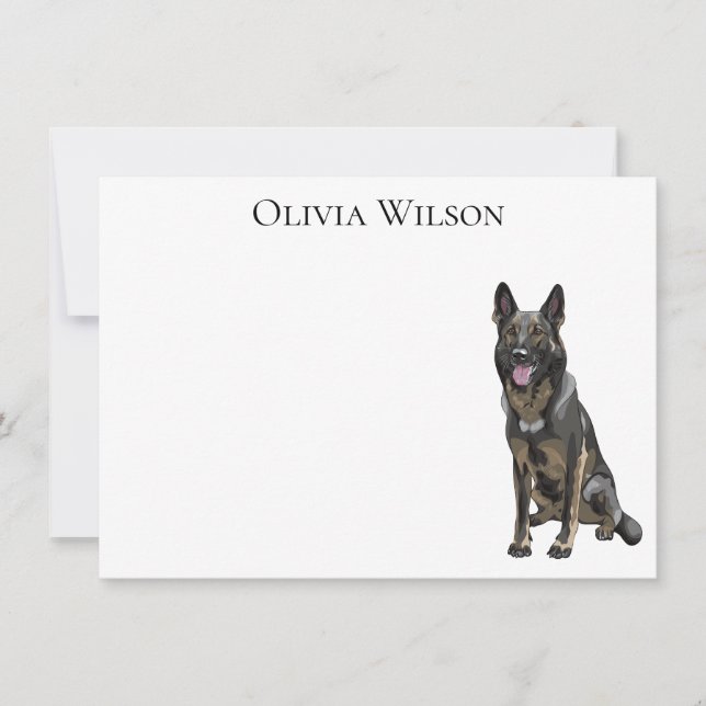 Black German Shepherd personalised notecards (Front)