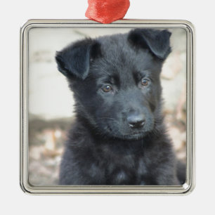 Black German Shepherd Puppy Metal Tree Decoration