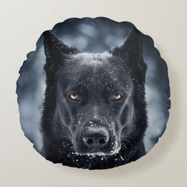 Black German Shepherd Round Cushion (Front)