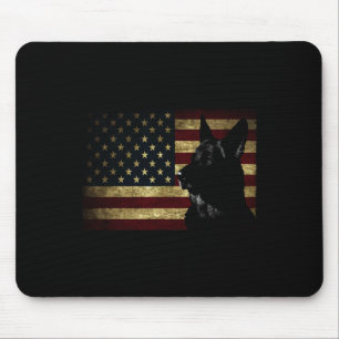 Black German Shepherd Shirt American Flag 4th July Mouse Mat