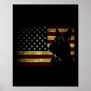 Black German Shepherd Shirt American Flag 4th July Poster