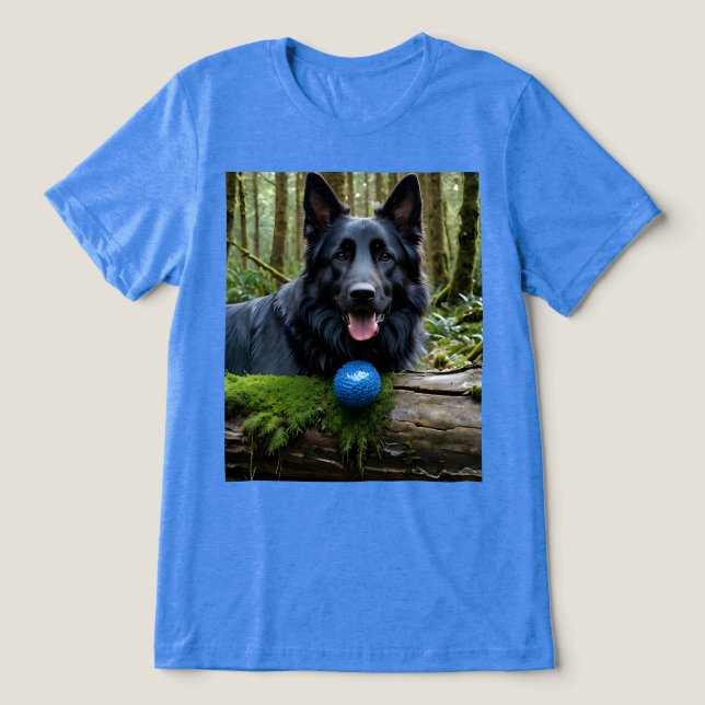 Black German Shepherd with Ball Tri-Blend Shirt (Design Front)