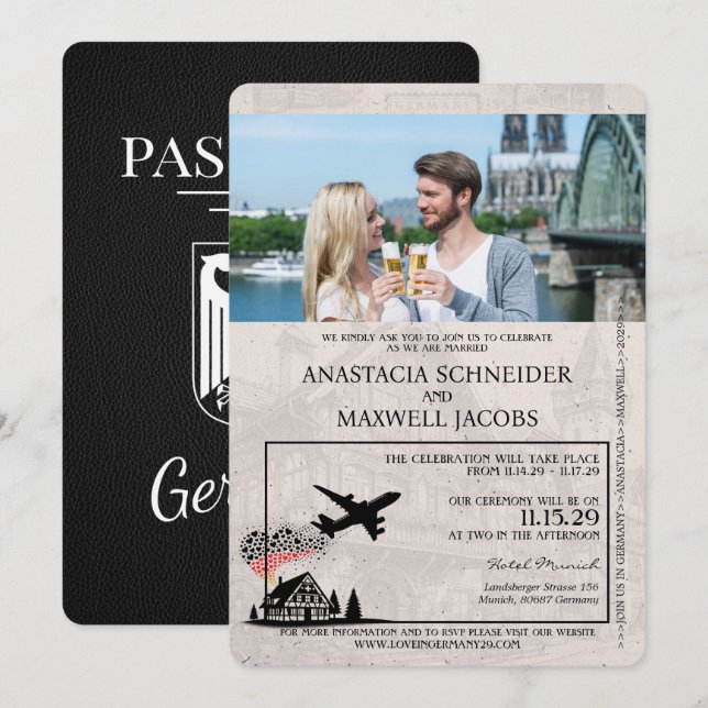 Black Germany Passport Wedding Invitation (Front/Back)