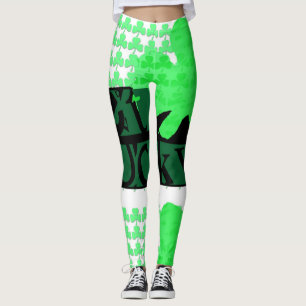 Black Get Lucky Clover St Patrick Leggings