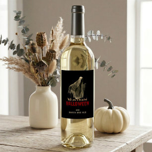 Black Ghost Halloween Personalised Wine Label