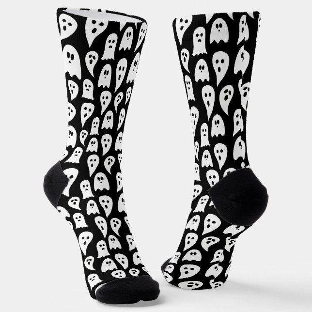 Black Ghost Halloween Socks (Angled)