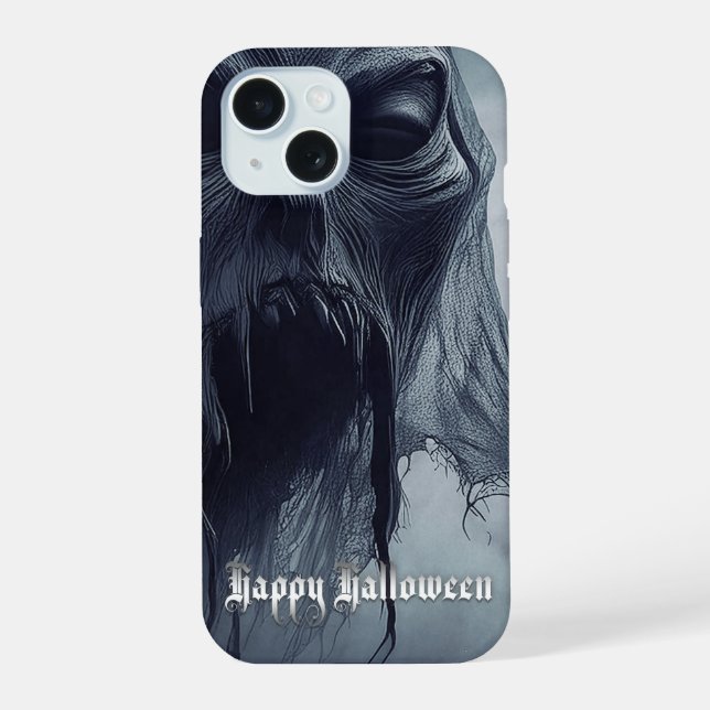 Black ghost in a hellish landscape - Halloween iPhone 15 Case (Back)