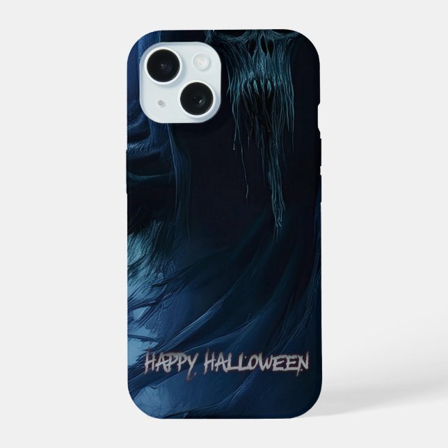 Black ghost in a hellish landscape - Halloween iPhone 15 Case (Back)