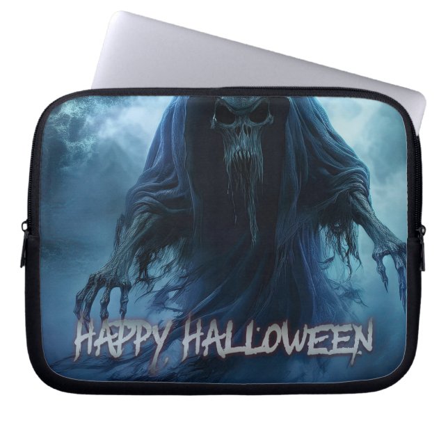 Black ghost in a hellish landscape - Halloween Laptop Sleeve (Front)