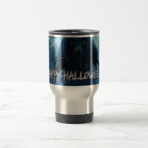 Black ghost in a hellish landscape - Halloween Travel Mug