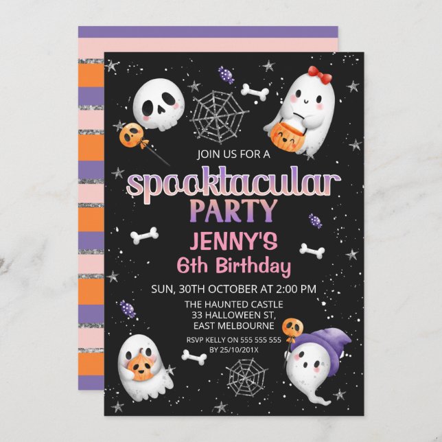 Black Ghosts Halloween Spooktacular Party Birthday Invitation (Front/Back)
