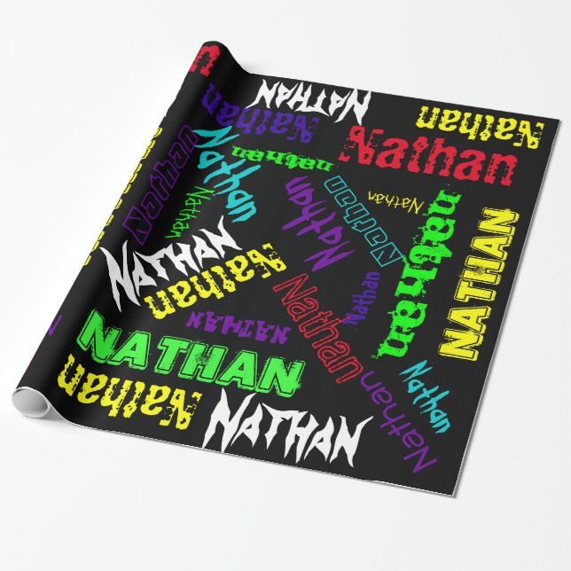Black Gift Wrap neon colour Name Collage (Unrolled)