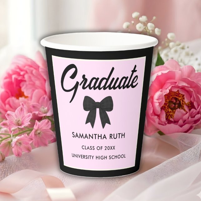Black Gingham Bow Graduation Party Paper Cups (Creator Uploaded)