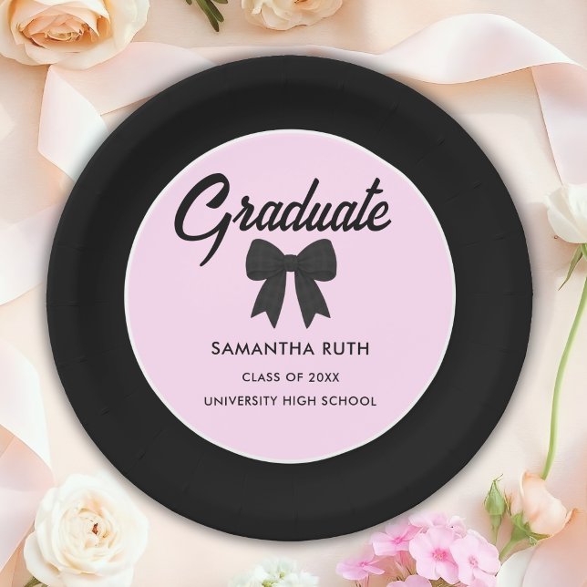 Black Gingham Bow Graduation Party Paper Plate (Creator Uploaded)