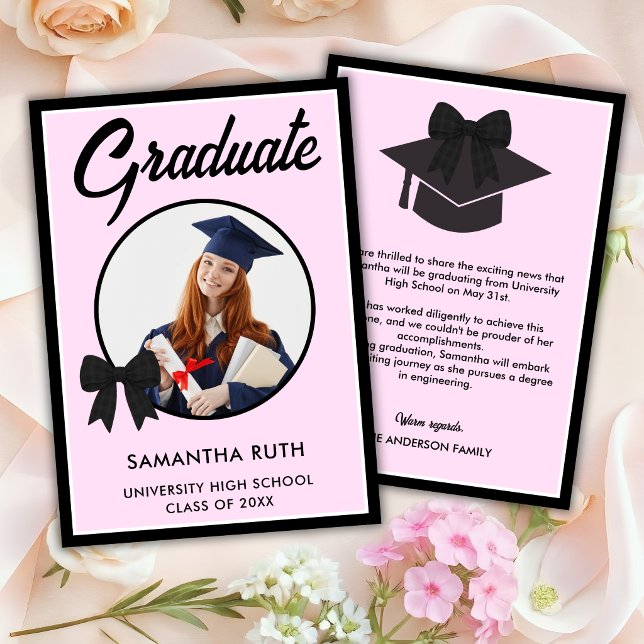 Black Gingham Bow Photo Graduation Announcement (Creator Uploaded)