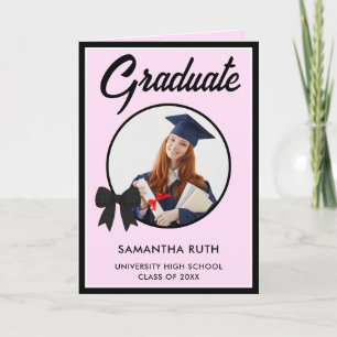 Black Gingham Bow Photo Graduation Card