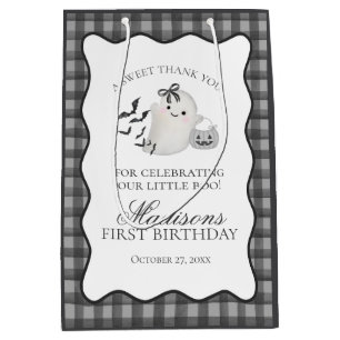 Black Gingham Cute Ghost Birthday Party Favours Medium Gift Bag