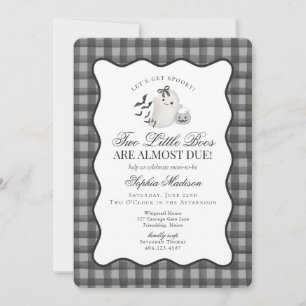 Black Gingham Cute Ghost Twins Baby Shower Invitation
